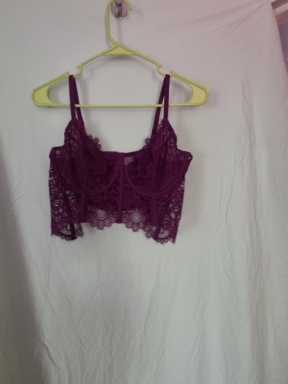 Free People Scalloped Lace Longline Bralette in Plum